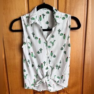 Japna Cactus Button down Collared
Top Sleeveless/ Cactus Womans Shirt